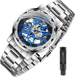 Fashion Diamond Luminous Gear Movement Royal Design Men Top Brand Luxury Male penchant induct path Mechanical Skeleton Wrist Watch Transparent 