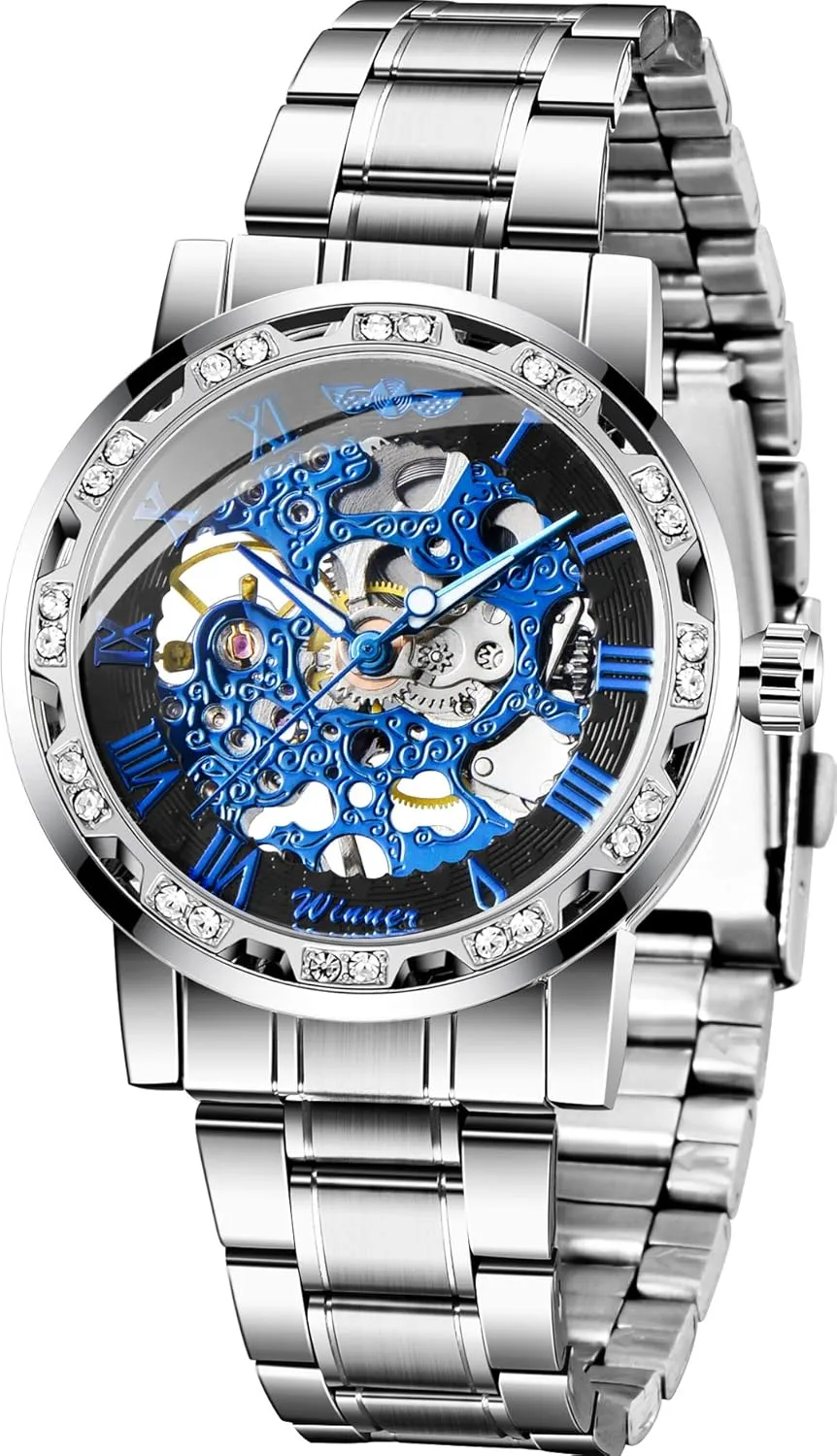 Fashion Diamond Luminous Gear Movement Royal Design Men Top Brand Luxury Male penchant induct path Mechanical Skeleton Wrist Watch Transparent 