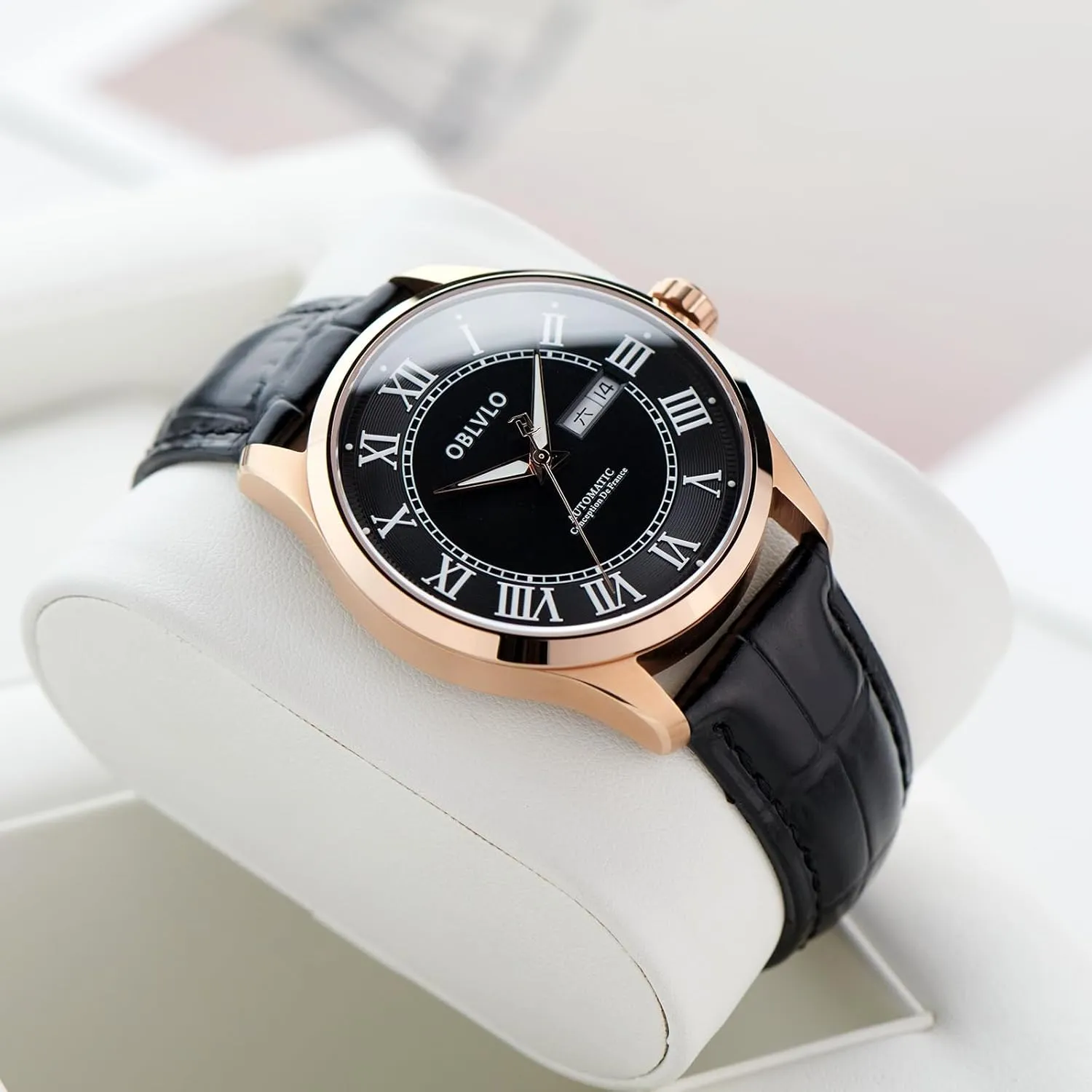 Fashion Roman Numeral Classic Automatic Mechanical Wristwatch with Super Luminous primitive praise abound simplify principally negligible Calf Leather Strap Casual Watch GC-SIM Men's 