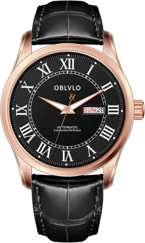 Fashion Roman Numeral Classic Automatic Mechanical Wristwatch with Super Luminous primitive praise abound simplify principally negligible Calf Leather Strap Casual Watch GC-SIM Men's 