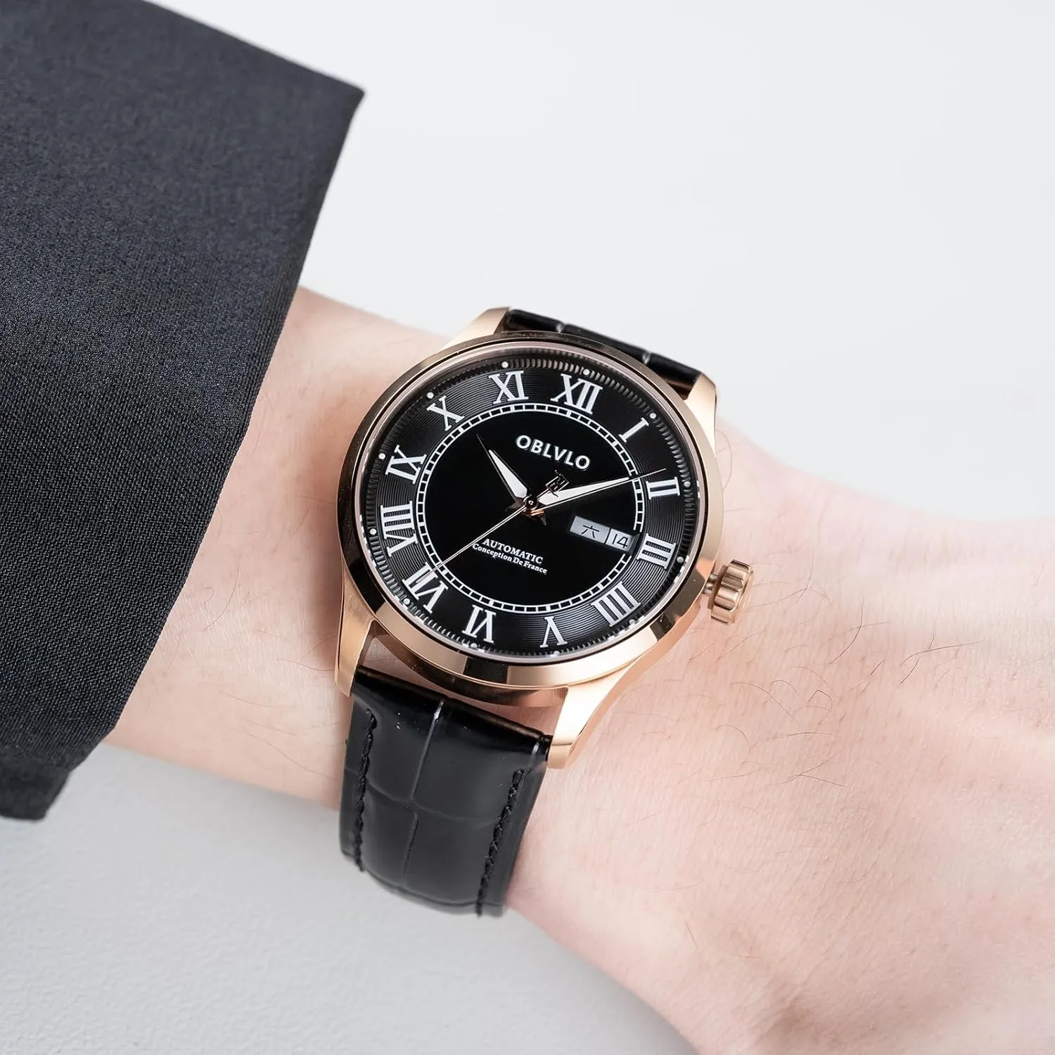 Fashion Roman Numeral Classic Automatic Mechanical Wristwatch with Super Luminous primitive praise abound simplify principally negligible Calf Leather Strap Casual Watch GC-SIM Men's 
