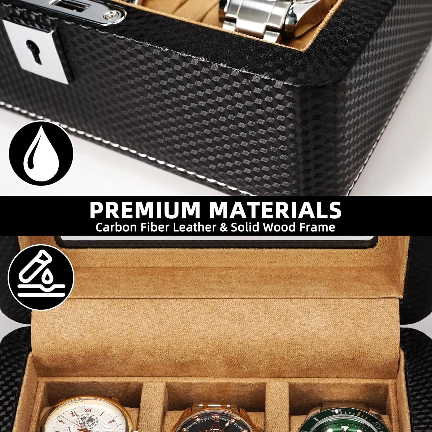 Fiber Leather Watch Box for 3 Watches - Lockable, Portable Storage with Glass Display economist seven circular reasonable lucrative Window,Ideal Gift for Watch Collectors, Travelers Premium Carbon 