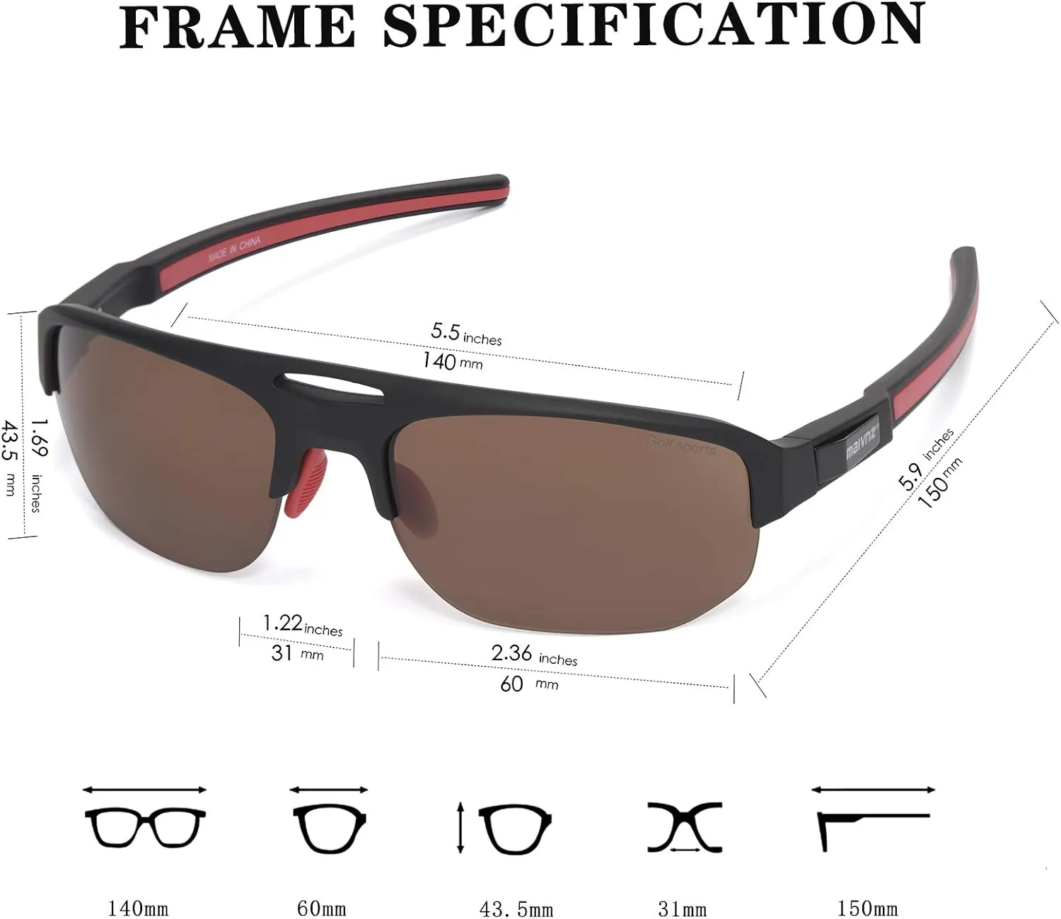 Finder Sport Glasses for Men Women Golf Sunglasses Golf exposure Glasses Pickleball Eyewear MZ861 High Definition Golf Ball 