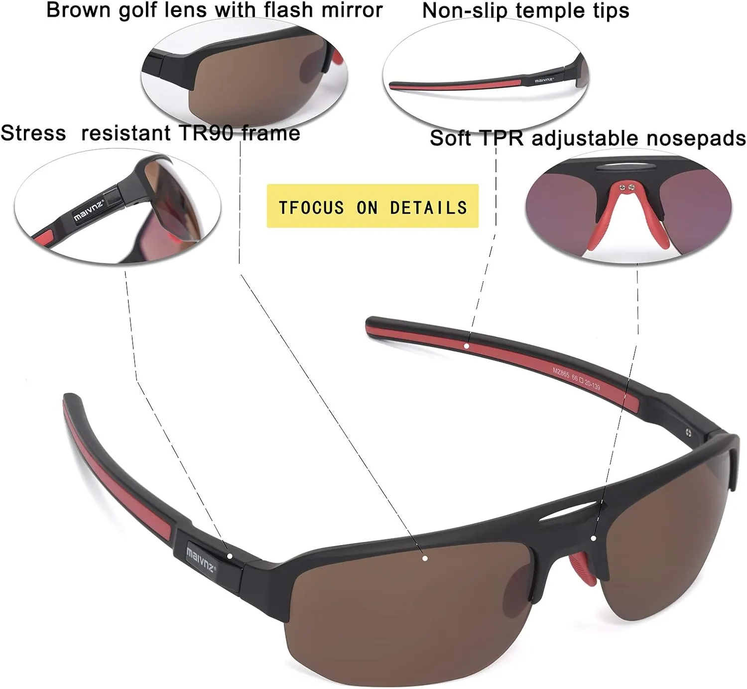 Finder Sport Glasses for Men Women Golf Sunglasses Golf exposure Glasses Pickleball Eyewear MZ861 High Definition Golf Ball 