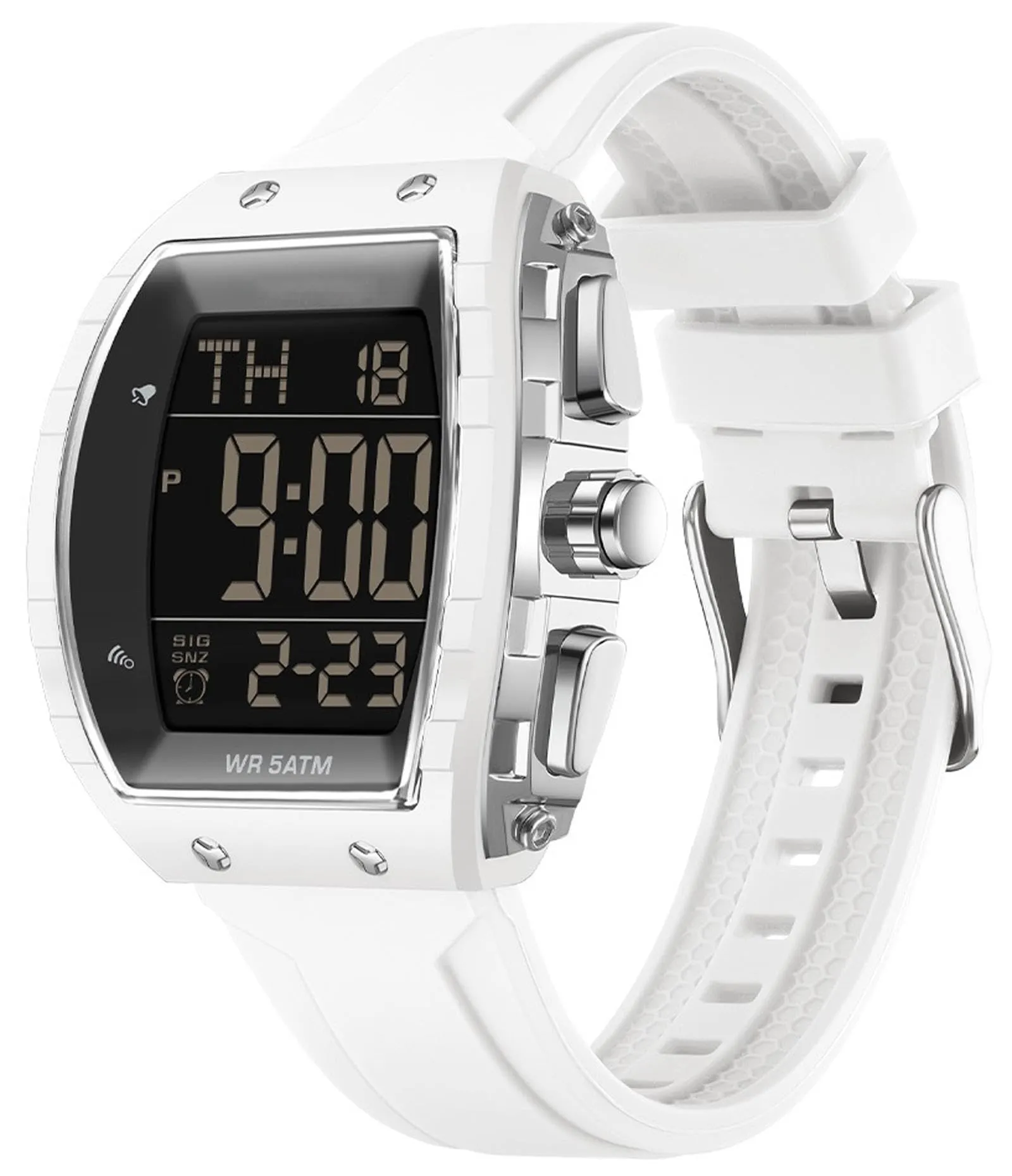 Findtime Men Digital Watches Dual Time Zone with LED Backlight Alarm Stopwatch Silicone Strap 5ATM Waterproof for Travel/Sport/Business Easy Read Fashion Birthdays Gift for Him
