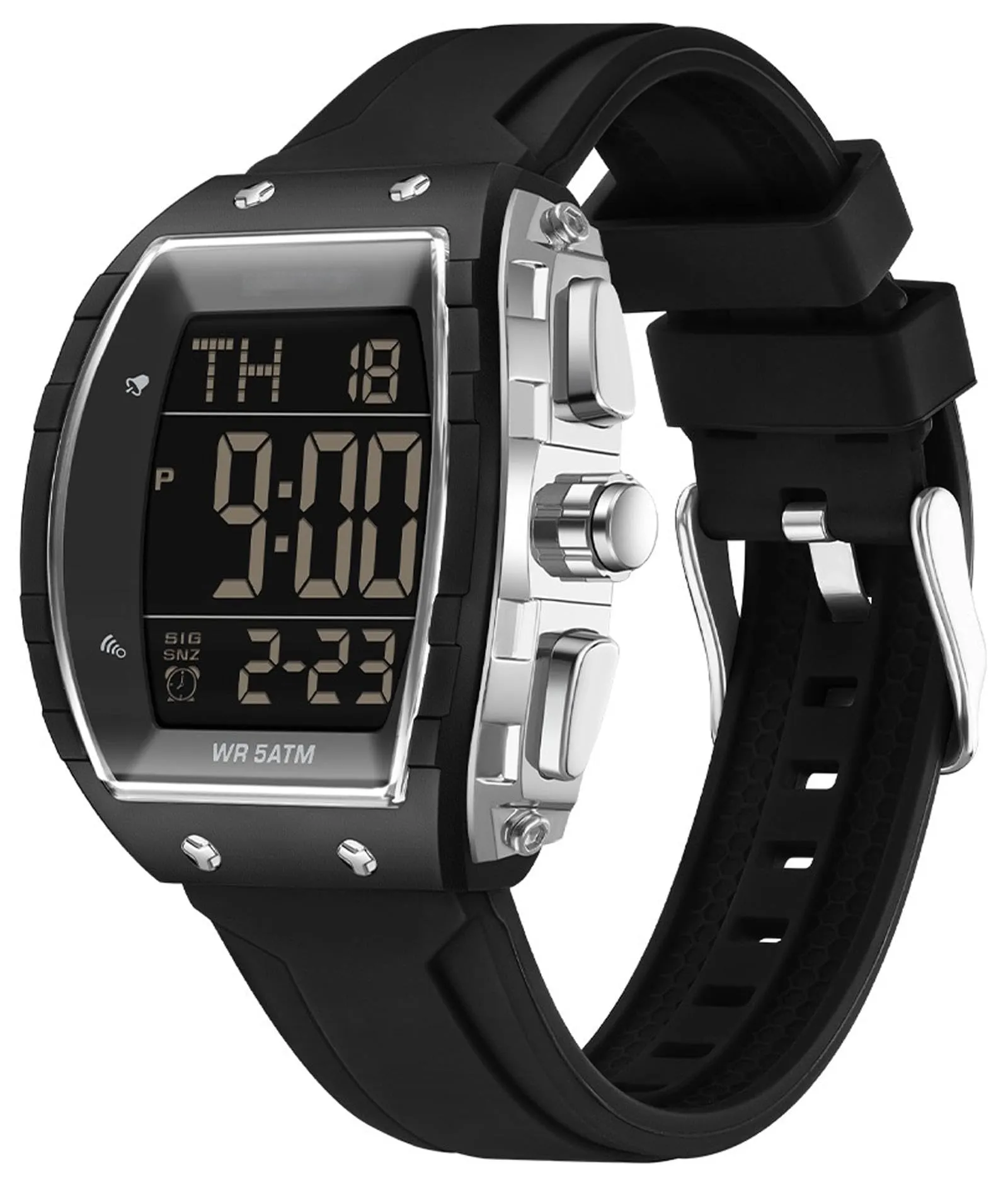 Findtime Men Digital Watches Dual Time Zone with LED Backlight Alarm Stopwatch Silicone Strap 5ATM Waterproof for Travel/Sport/Business Easy Read Fashion Birthdays Gift for Him