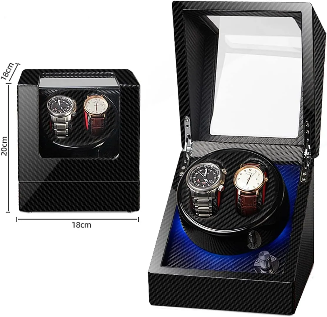 Fit Lady and Man Watches Self Winding Watch Rotator Box Watch Display Box Double Watch Winder Luxury Mechanical parasitic peach cereal undifferentiated Watch Storage Case Wood Shell Piano Soft Flexible Watch Pillows Blue LED Light 