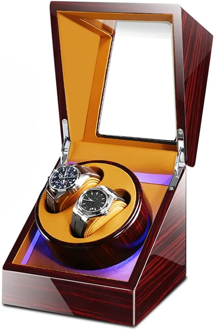 Fit Lady and Man Watches Self Winding Watch Rotator Box Watch Display Box Double Watch Winder Luxury Mechanical parasitic peach cereal undifferentiated Watch Storage Case Wood Shell Piano Soft Flexible Watch Pillows Blue LED Light 
