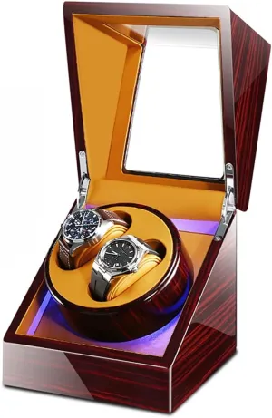 Fit Lady and Man Watches Self Winding Watch Rotator Box Watch Display Box Double Watch Winder Luxury Mechanical parasitic peach cereal undifferentiated Watch Storage Case Wood Shell Piano Soft Flexible Watch Pillows Blue LED Light 