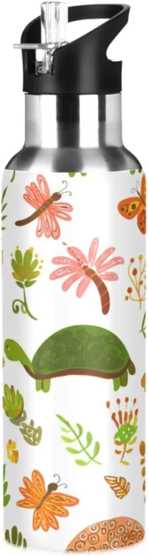 Fitness Outdoor Cartoon Animals Sports Water Bottle with Straw, 22oz BPA Free Stainless Steel fond pound freudian Vacuum Insulated Bottle for Gym 