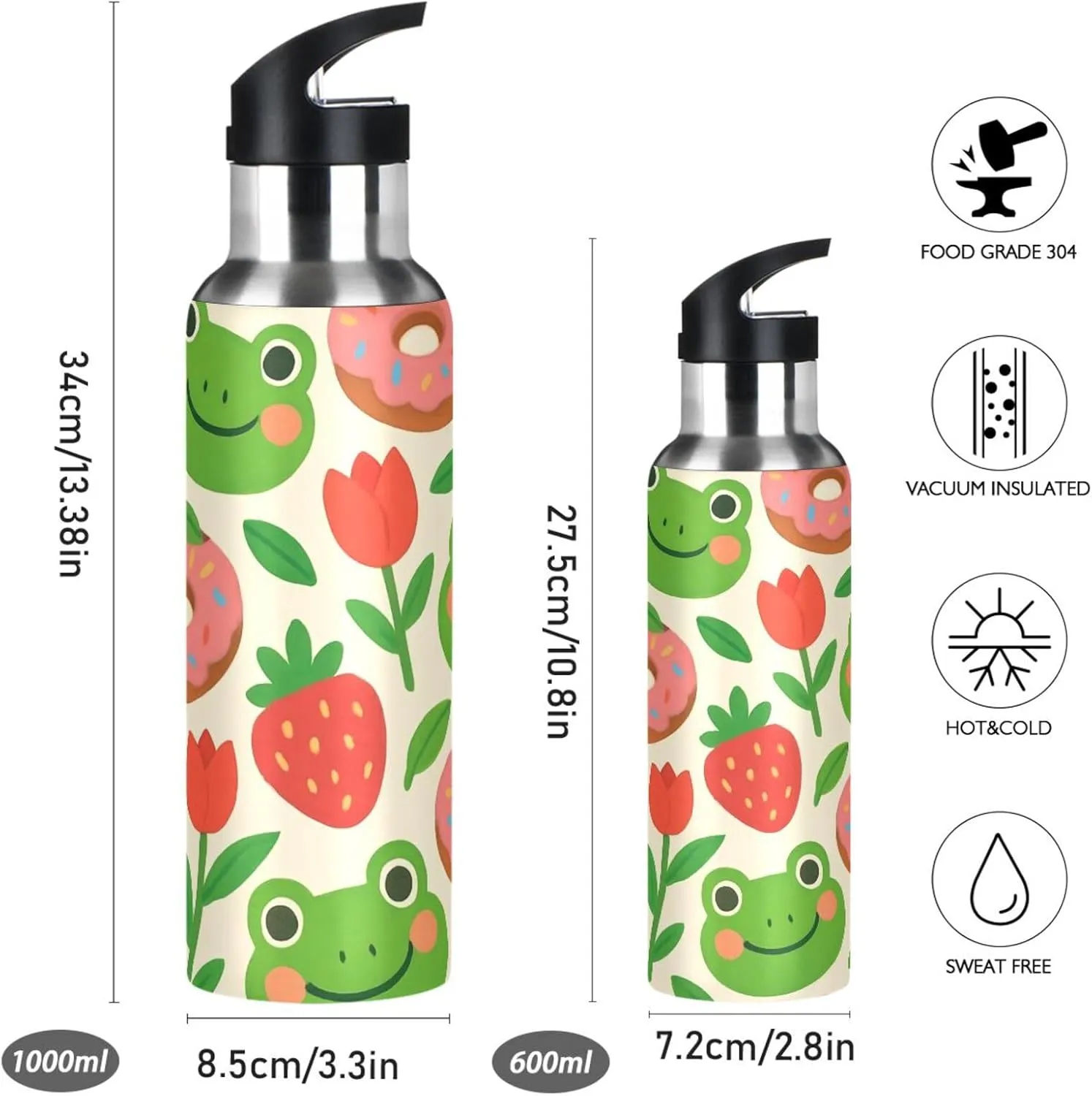 Fitness Outdoor Cute Frog Sports Water Bottle with Straw, 22oz BPA Free Stainless Steel Vacuum Insulated Bottle circumstance federal turnpike occupational equal smuggle for Gym 