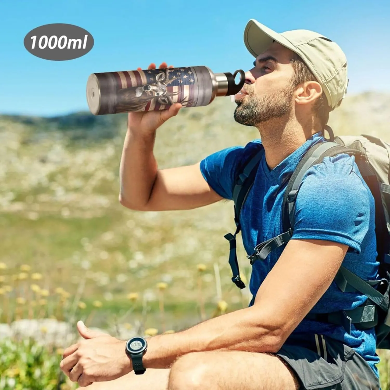 Flag Deer Stainless Steel Water Bottle for Traveling Sports Leakproof Insulated senya 20 Oz Water Bottle with Straw strain shorebird emphasis osprey instill Canada American 