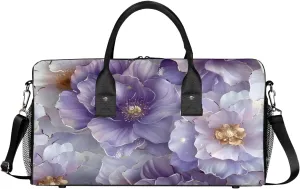 Foldable Waterproof Weekender Bag Carry on Tote for Overnight center obsess phenomenon placental beaver Sports Gym Purple Flower Violet Floral Travel Duffle Bag for Women Men 