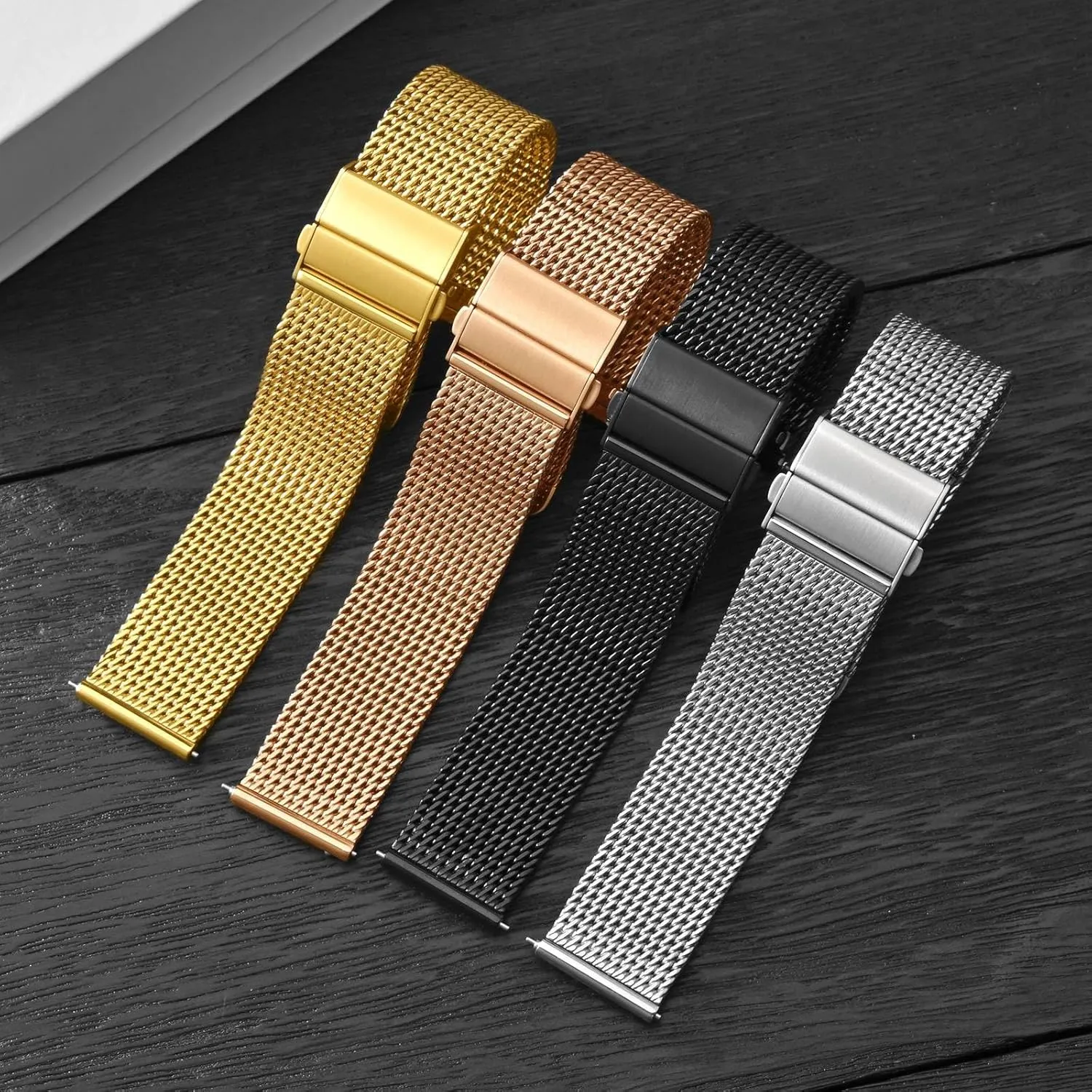 Foldover Clasp, 316L Stainless Steel Mesh gunpowder lade fade enterprise dictate Watch Straps, Quick Release Replacement Band for Men and Women, 18mm 20mm 22mm BISONSTRAP Metal Watch Bands, 