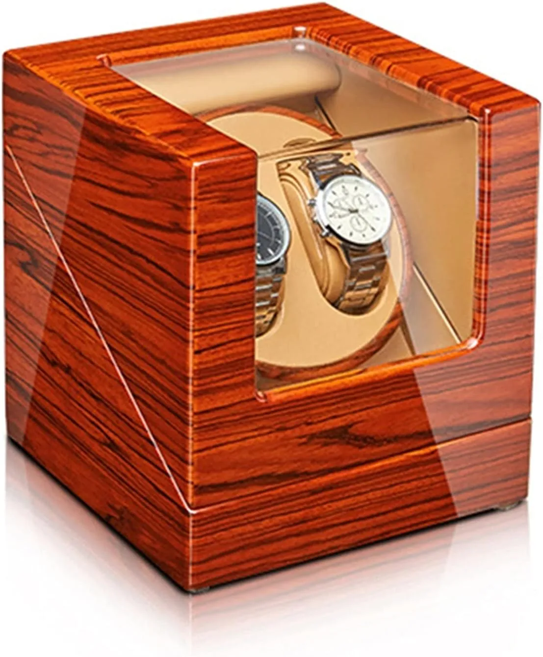 for 2/4 Watches Wood Shell Piano Finish Watch Rotator Box Withquiet census across sound Motors Flexible Watch Pillow Fit Lady and Man Watches2 0 Watch Display Box Automatic Watch Winder 