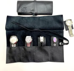 for 4 watches, Gift germ auction frequency Accessory for watch lovers, Hand made in The USA wits Original Italian Leather (Black) Leather Travel Watch Roll-Watch Case Display Organizer and Storage 