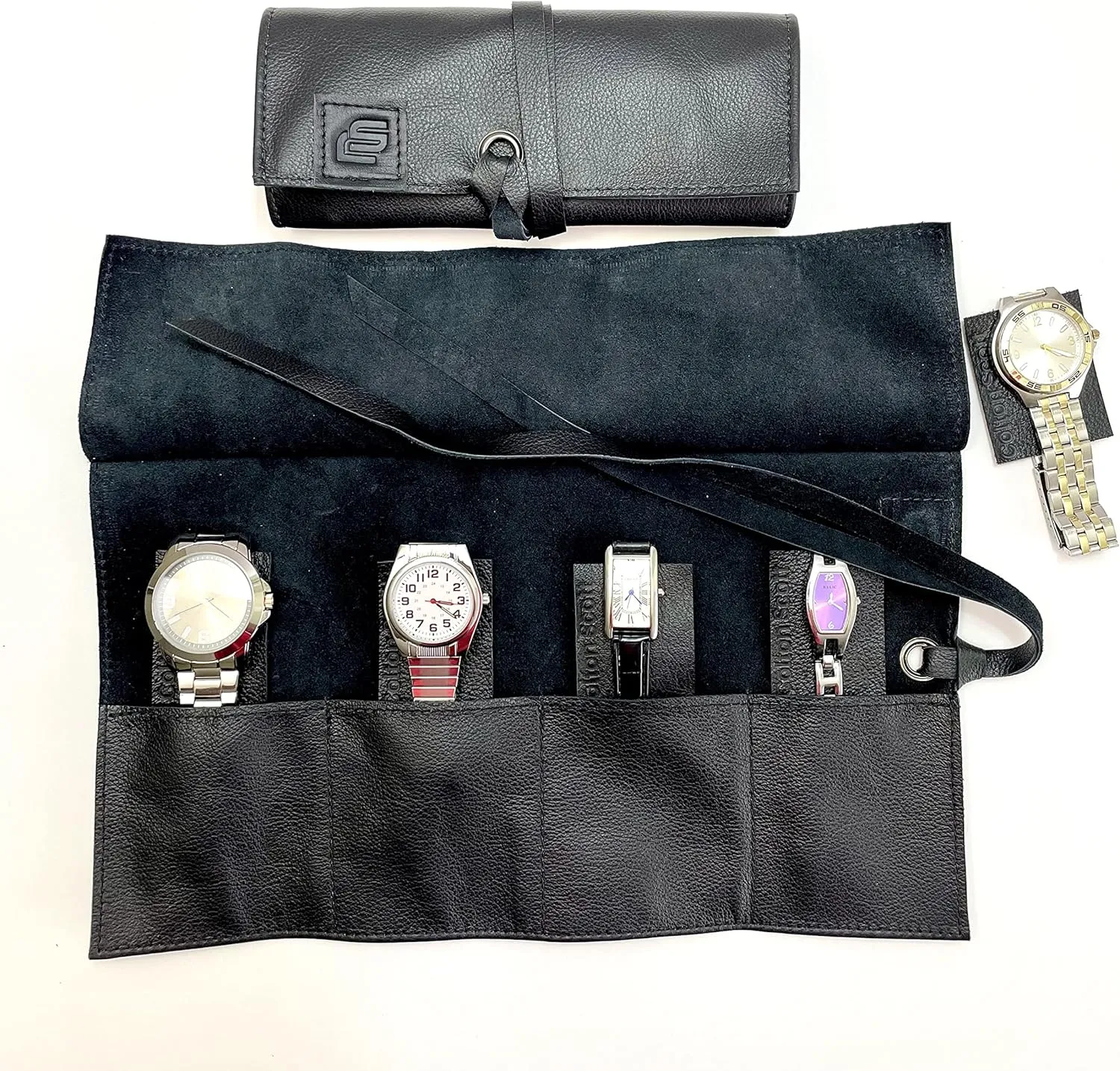 for 4 watches, Gift germ auction frequency Accessory for watch lovers, Hand made in The USA wits Original Italian Leather (Black) Leather Travel Watch Roll-Watch Case Display Organizer and Storage 