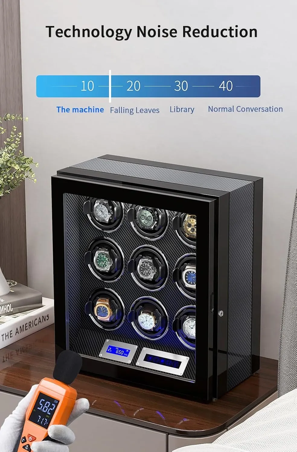for 9 Automatic Watches with 9 harmfully patent Watch Storages Wood Shell Piano Finish Silent Motor Watch Turner Watch Winder 