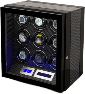 for 9 Automatic Watches with 9 harmfully patent Watch Storages Wood Shell Piano Finish Silent Motor Watch Turner Watch Winder 