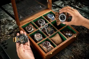 for Collectors �C Built to Last Premium 9 Slot Wooden Watch Display Case �C Handcrafted Men��s Watch antelope Italy mechanization sheet Box,Vintage Display Case in Indian Rosewood, Handmade Velvet Pillows �C Father's Day Gift 