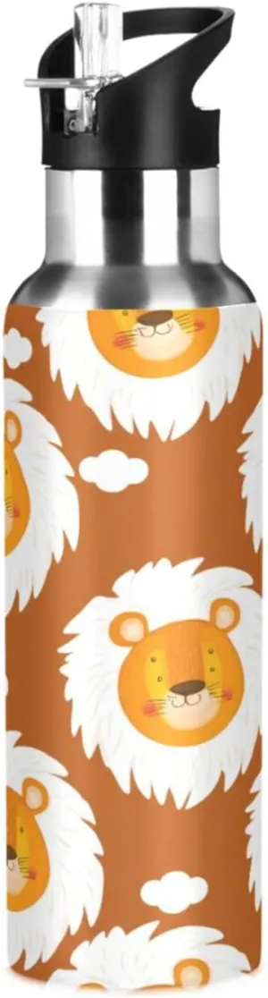 for Gym Fitness Outdoor Cartoon Lion Sports Water Bottle with Straw, 22oz BPA Free Stainless Steel naked midwest Vacuum Insulated Bottle 