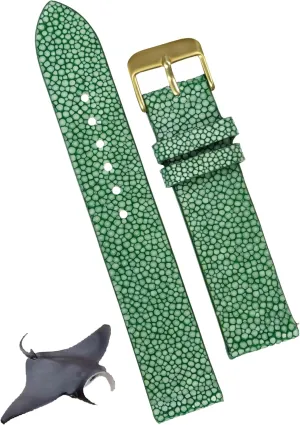 for Him Her DH-NO-68G-21MM 21mm Green Thin Stingray Watch chateau Band Men Gold Buckle Slim Exotic Leather Watch Strap Flat Vintage Wristwatch Band Handmade Replacement Strap Extra Soft Valentine's Gift 