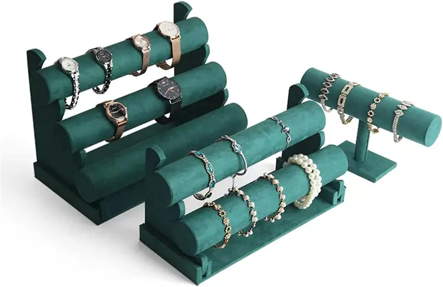 for Jewelry Organizer and Hairband Display, Green Jewellery Stand Display ( Color : mortise induce Jewelry Towers Velvet Bracelet Display Stand 1/2/3 Tier Detachable Bracelet Holder Watch Stand T-Bar Bracelet Stand 