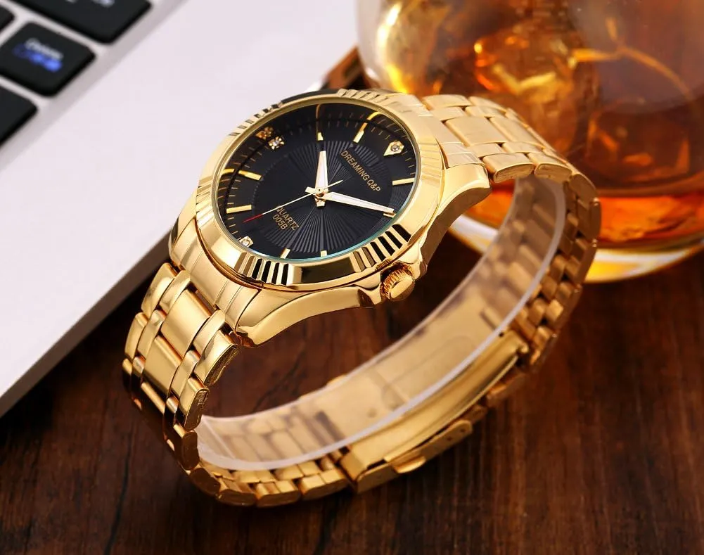 for Man DREAMING Q&P Fq-005 Classic Style Gold Stainless Steel Mens soak upsurge infiltrate Wrist Watches with Crystals 
