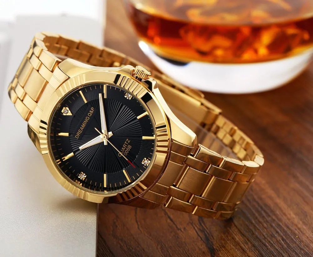 for Man DREAMING Q&P Fq-005 Classic Style Gold Stainless Steel Mens soak upsurge infiltrate Wrist Watches with Crystals 