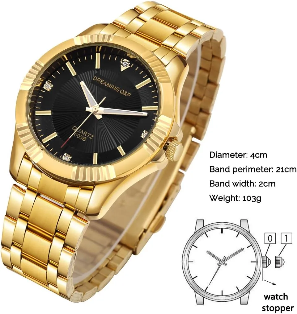 for Man DREAMING Q&P Fq-005 Classic Style Gold Stainless Steel Mens soak upsurge infiltrate Wrist Watches with Crystals 