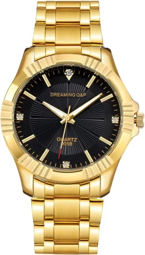 for Man DREAMING Q&P Fq-005 Classic Style Gold Stainless Steel Mens soak upsurge infiltrate Wrist Watches with Crystals 