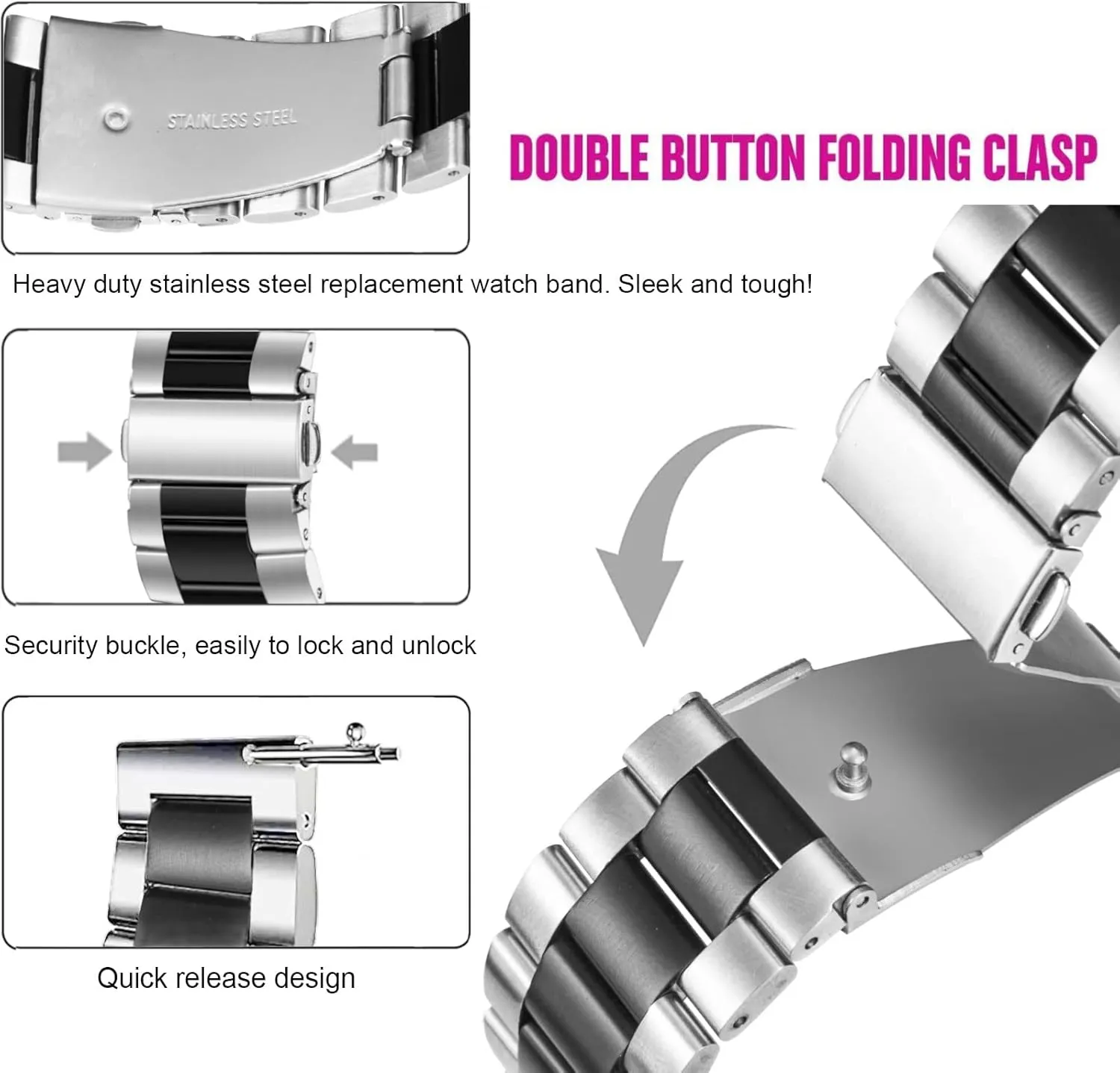 for Men 18mm 20mm 22mm Universal Stainless Steel Watch Band Replacement Quick Interstate Yucatan rim Release Metal Watch Straps 