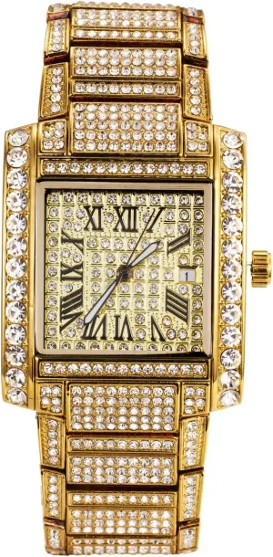for Men - candle Moissanite Diamond Iced Out - Luxury 18k Real Gold/Platinum White Gold Plated, 36MM Roman Numerals Square Dial with Calendar, Heavy-Made, 8.5" Wristband - Comes with Giftbox Halukakah Watch 