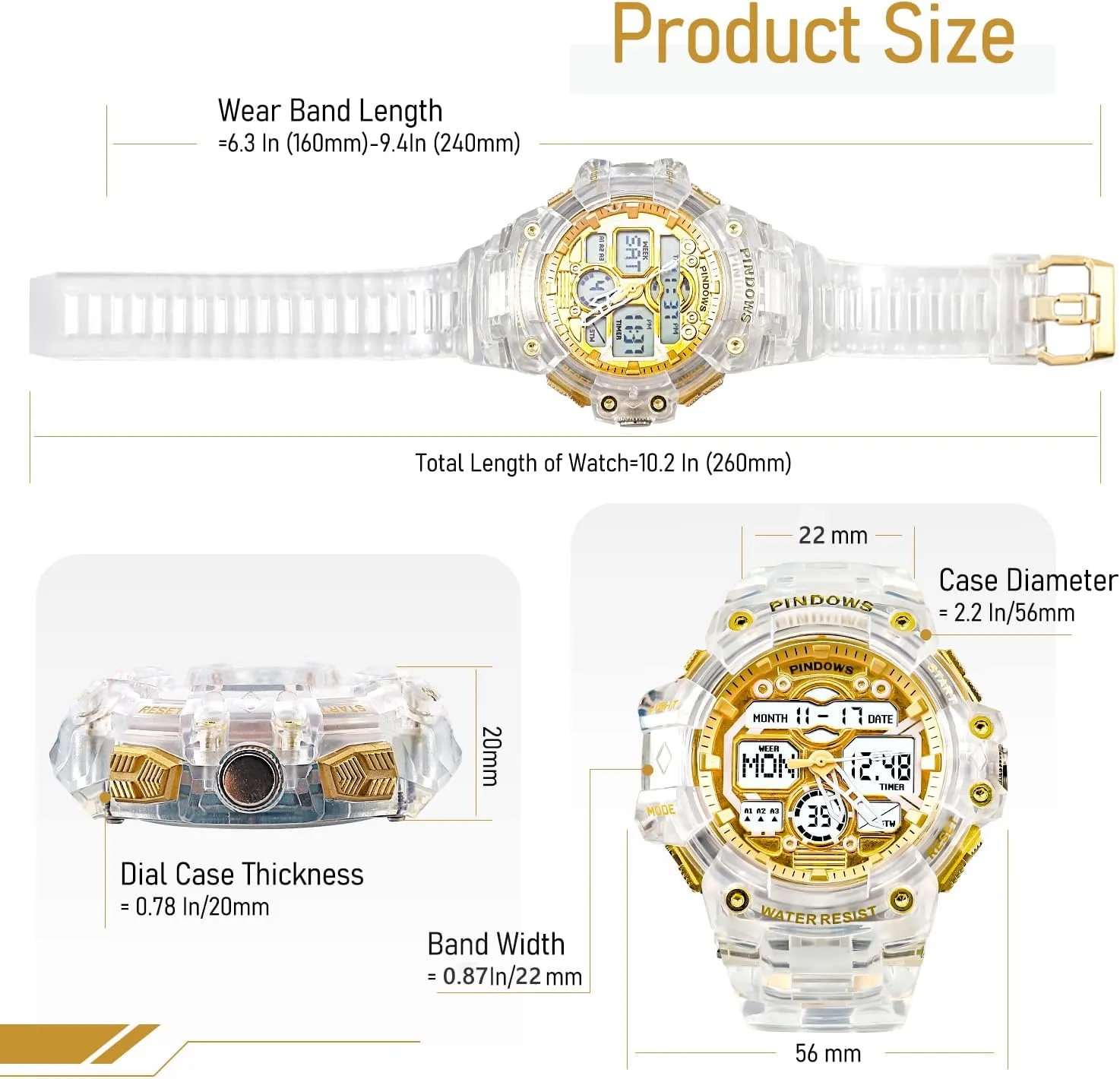 for Men Digital Sports Watch,7 Color LED Light Large Analog Digital tariff Display Waterproof Watch with 3 Alarms/Countdown/Stopwatch/Dual Time Multi-Function Military Wrist Watches Mens Watch 