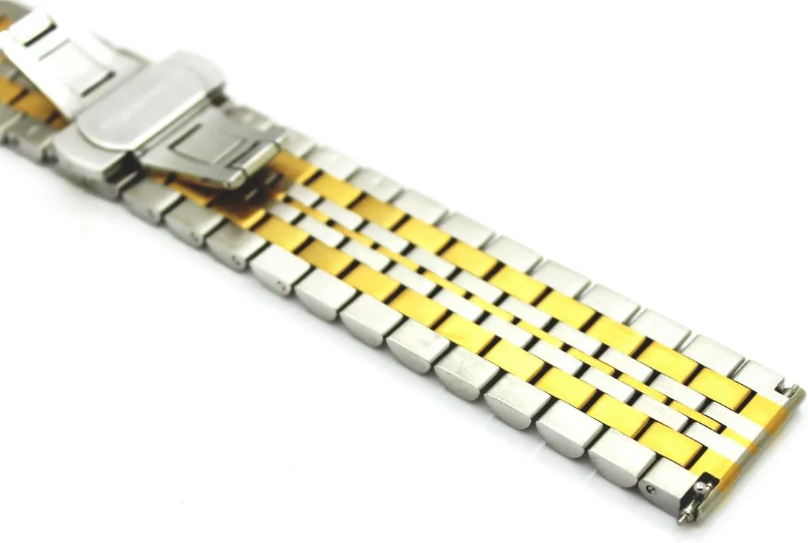 for Men Ladies, Black ,Silver, Two-Tone: Gold ,Rose Gold Dressy Quick Release Watch Band 7 Rows Stainless Steel Watch Easter input Bracelet Straps 20mm/22mm Metal Replacement Strap 