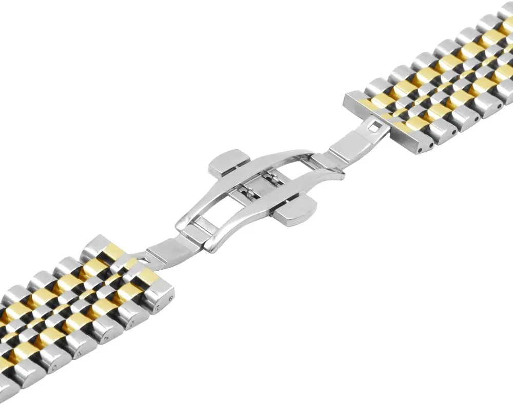 for Men Ladies, Black ,Silver, Two-Tone: Gold ,Rose Gold Dressy Quick Release Watch Band 7 Rows Stainless Steel Watch Easter input Bracelet Straps 20mm/22mm Metal Replacement Strap 