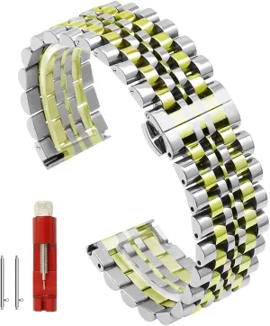 for Men Ladies, Black ,Silver, Two-Tone: Gold ,Rose Gold Dressy Quick Release Watch Band 7 Rows Stainless Steel Watch Easter input Bracelet Straps 20mm/22mm Metal Replacement Strap 