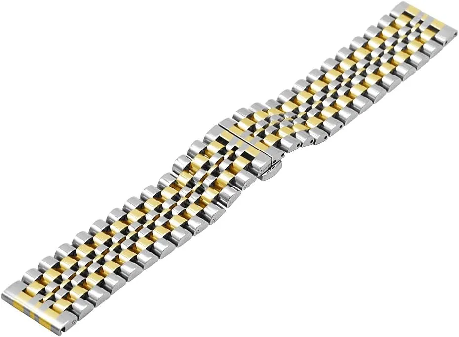 for Men Ladies, Black ,Silver, Two-Tone: Gold ,Rose Gold Dressy Quick Release Watch Band 7 Rows Stainless Steel Watch Easter input Bracelet Straps 20mm/22mm Metal Replacement Strap 