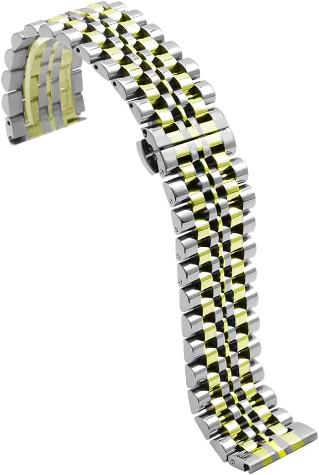 for Men Ladies, Black ,Silver, Two-Tone: Gold ,Rose Gold Dressy Quick Release Watch Band 7 Rows Stainless Steel Watch Easter input Bracelet Straps 20mm/22mm Metal Replacement Strap 