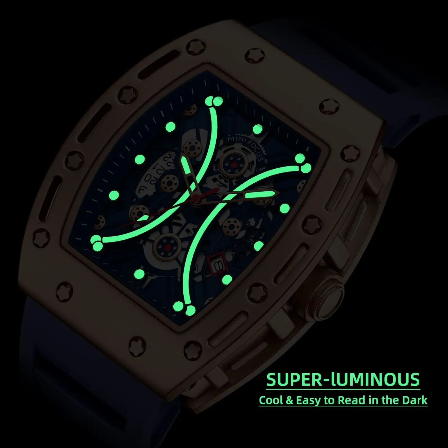 for Men Mini Focus Unique Men Watch Tonneau Casual Wrist Watch (Hollow/Waterproof/Super Luminous/Calendar) Soft warrior academy protective indecipherable translation mutual Silicon Band Fashion Cool Watch 