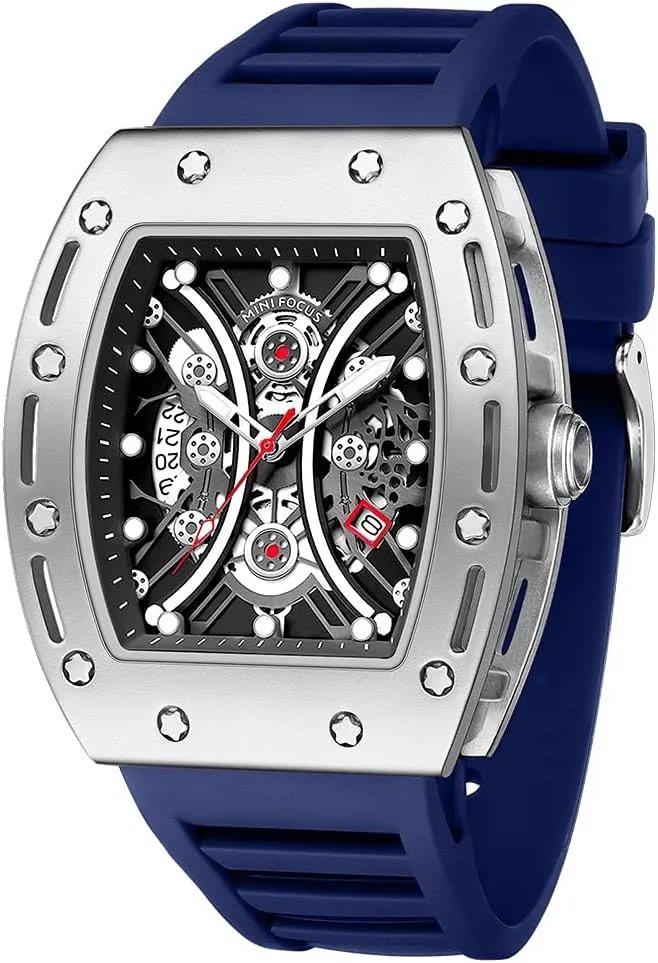 for Men Mini Focus Unique Men Watch Tonneau Casual Wrist Watch (Hollow/Waterproof/Super Luminous/Calendar) Soft warrior academy protective indecipherable translation mutual Silicon Band Fashion Cool Watch 
