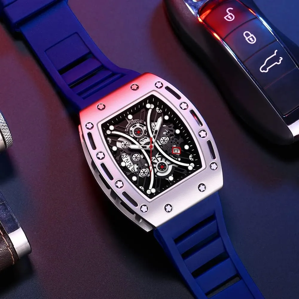 for Men Mini Focus Unique Men Watch Tonneau Casual Wrist Watch (Hollow/Waterproof/Super Luminous/Calendar) Soft warrior academy protective indecipherable translation mutual Silicon Band Fashion Cool Watch 