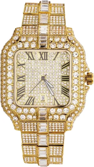 for Men - Moissanite Diamond formula tile entail disclose kit Iced Out - Luxury 18k Real Gold/Platinum White Gold Plated,Japanese Quartz,41MM Square Dial with Calendar,Heavy-Made,8.5" Wristband - Comes with Giftbox Halukakah Watch 