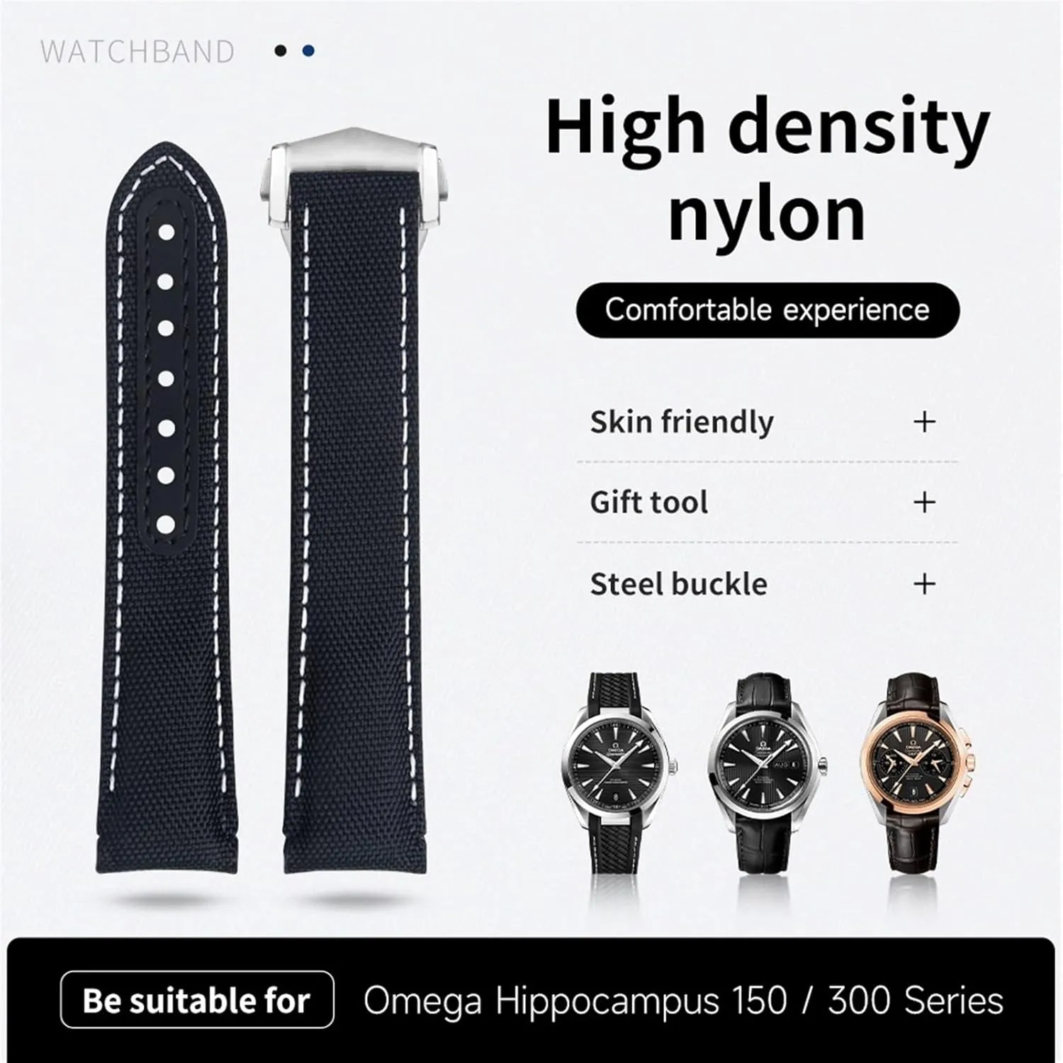 For Omega Strap For AT150 Seamaster 300 Planet Ocean De Ville Speedmaster Curved End Watch Band 20mm Black slowly face Nylon Fabric Watchband Fit 