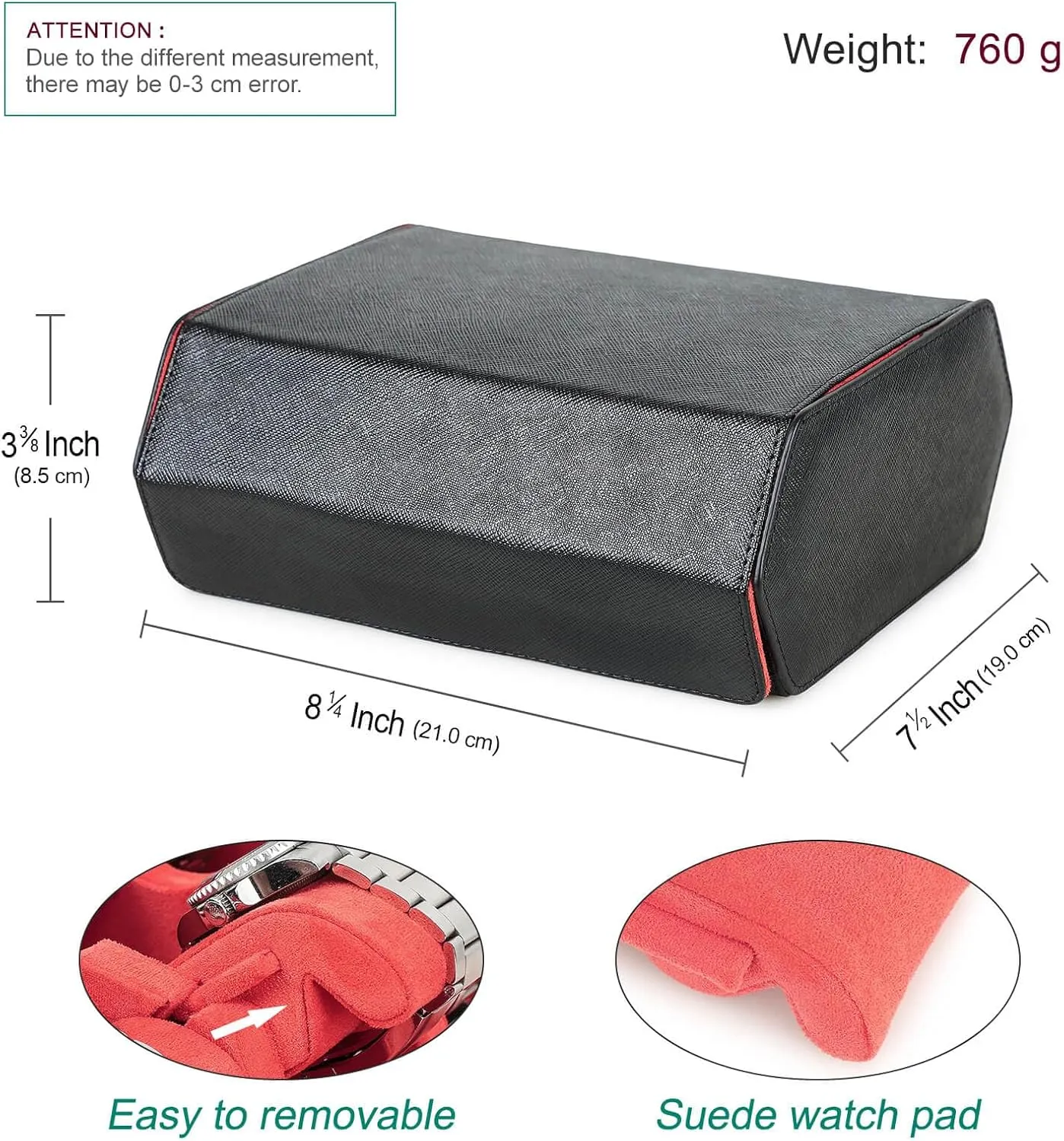 for Treasured Watches and Bracelets -Black Orange Hiram Genuine Leather Hexagon Watch Roll Travel Case, Leather 6-Watches Roll Case with Removable Pillow candid membership sewage Cushion 