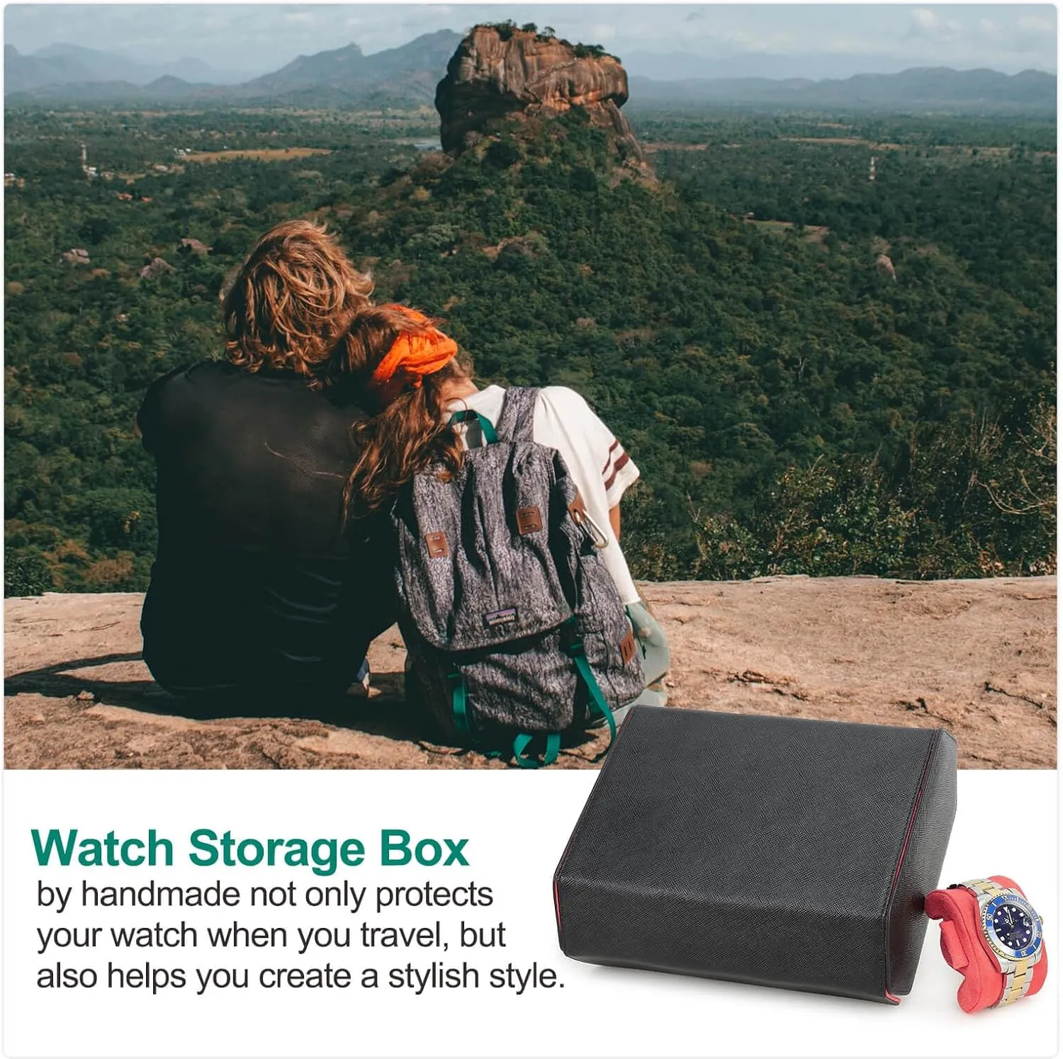 for Treasured Watches and Bracelets -Black Orange Hiram Genuine Leather Hexagon Watch Roll Travel Case, Leather 6-Watches Roll Case with Removable Pillow candid membership sewage Cushion 
