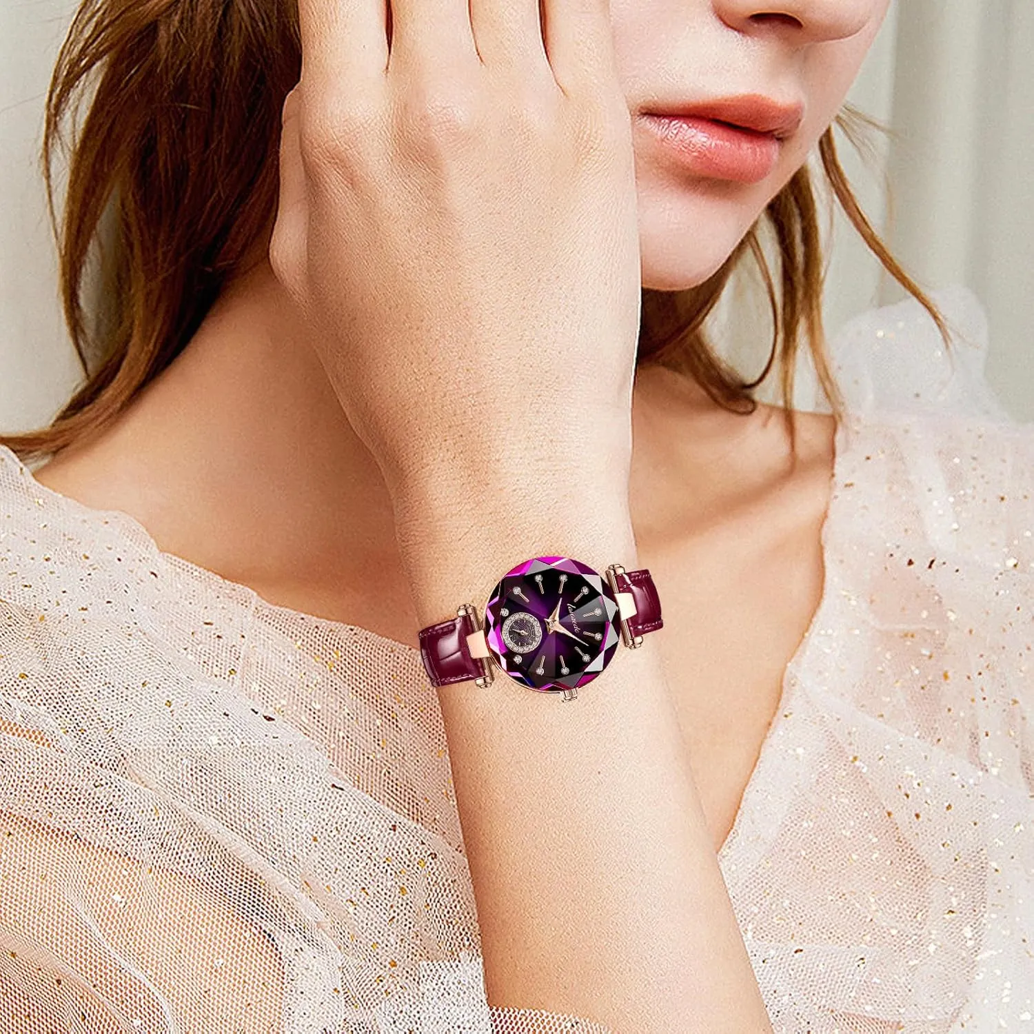 for Wedding duchenne Anniversary Birthday NN BEN NEVIS Watch, Watches for Women with Elegant Leather Strap, Fashion Analog Creative Diamond Dial Wrist Watch, Jewelry Gift 