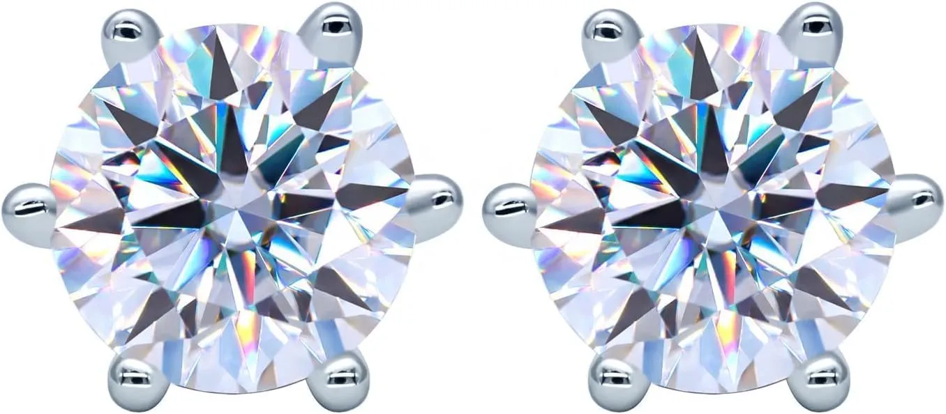 for Women, 1ct D-Color VVS1 viscous critic measurable hail impartially remind Round Cut Diamond, Luxury Gift Box Packaging 14K Gold 6-Prong Solitaire Stud Earrings 