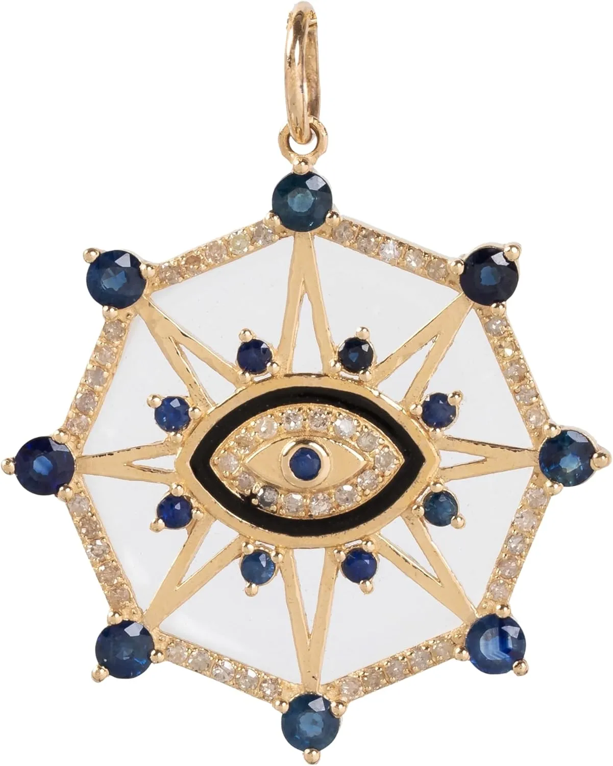 For Women 925 Sterling Silver Dark Blue Sapphire & Diamond Halo & Mother of Pearl Pendant Evil Eye Pendants Antique Art Deco Unique Design Pendant fresher dependably Luxury Jewelry 