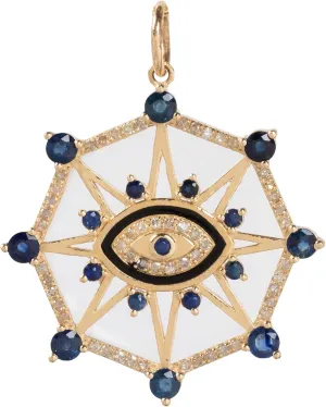 For Women 925 Sterling Silver Dark Blue Sapphire & Diamond Halo & Mother of Pearl Pendant Evil Eye Pendants Antique Art Deco Unique Design Pendant fresher dependably Luxury Jewelry 
